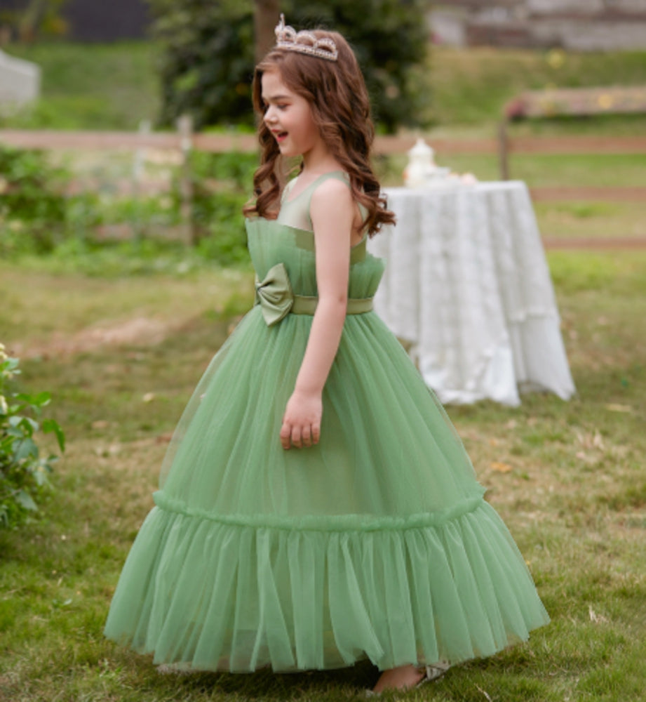 A-Line/Princess Sleeveless Floor Length Flower Girl Party Dresses with Bow