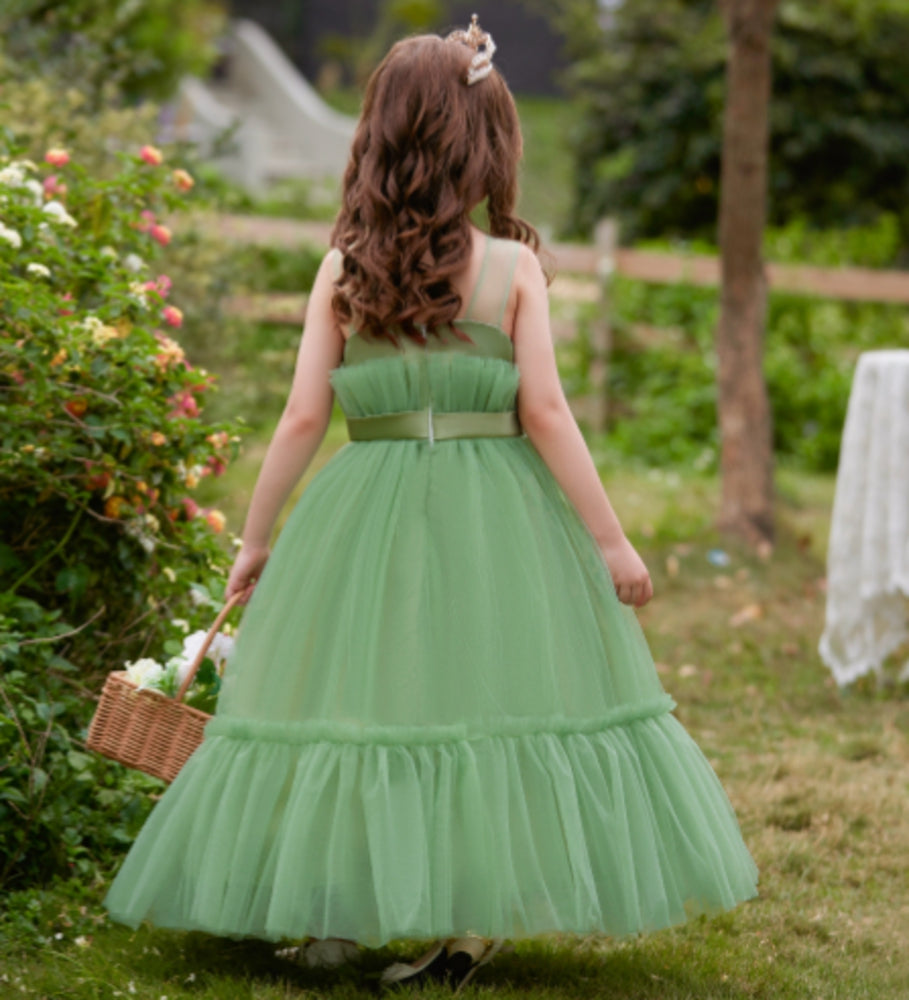 A-Line/Princess Sleeveless Floor Length Flower Girl Party Dresses with Bow