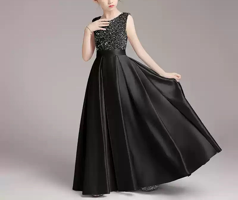 A-Line/Princess Sleeveless Round Neck Floor Length Girl Party Shinning Dresses