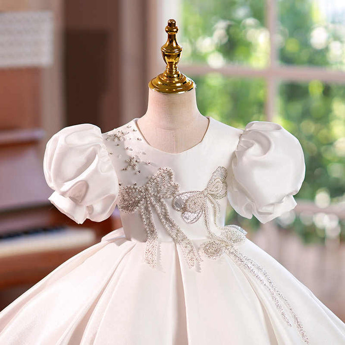 A-Line/Princess Short Sleeves Knee-Length Baby Beaded Flower Girl Dress with Bow A-Line/Princess Short Sleeves Knee-Length Baby Beaded Flower Girl Dress with Bow