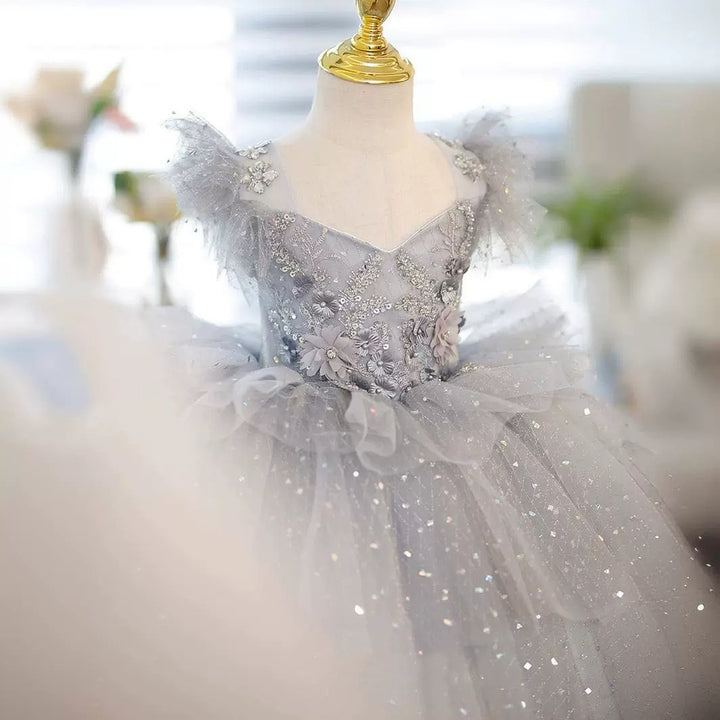 A-Line/Princess Tea-Length Flower Girl Party Dress with Beading Appliques