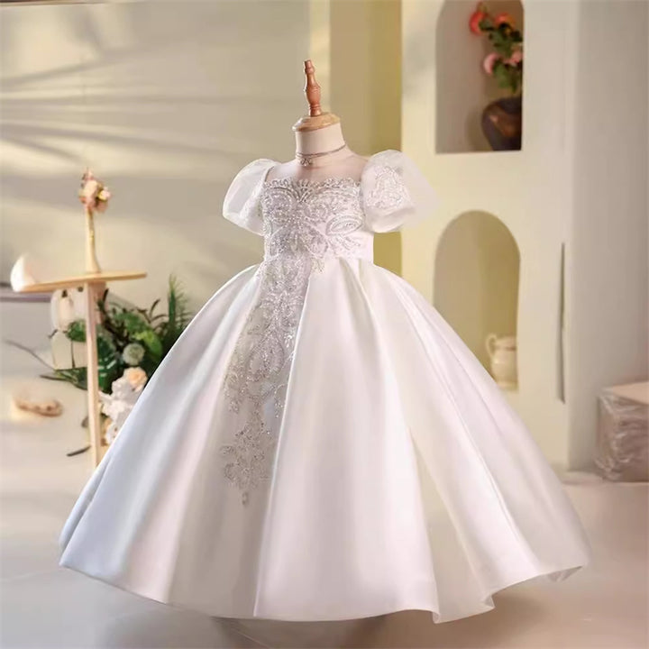 A-Line/Princess Short Sleeves Flower Girl Dresses with Rhinstone Appliques