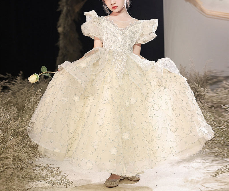 A-Line/Princess Short Sleeves Flower Girl Party Dress with Rhinestone Appliques A-Line/Princess Short Sleeves Flower Girl Party Dress with Rhinestone Appliques