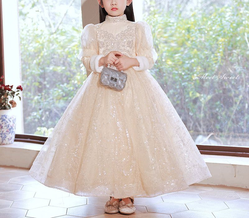 long sleeve winter party dress High Neck Sleeves Lace Girl Dresses with Rhinestone Appliques Pattern distribution format:PDF Sewing Pattern Puffy short dress | smocked dress women Stylish and fashion design