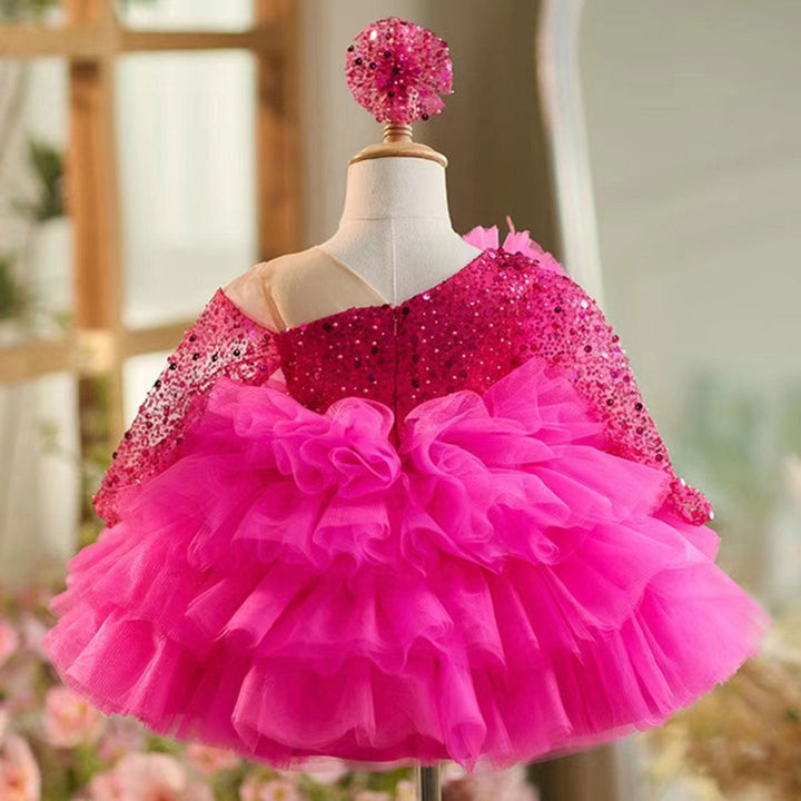 Ball Gown Long Sleeves Knee-Length Layered Baby Girl Party Dress with Flower & Feathers