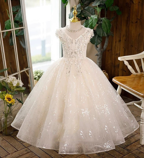 Ball Gown Sleeveless Lace Flower Girl Dresses with Rhinestone Appliques