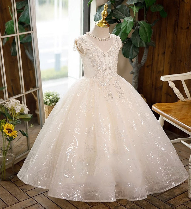 Ball Gown Sleeveless Lace Flower Girl Dresses with Rhinestone Appliques