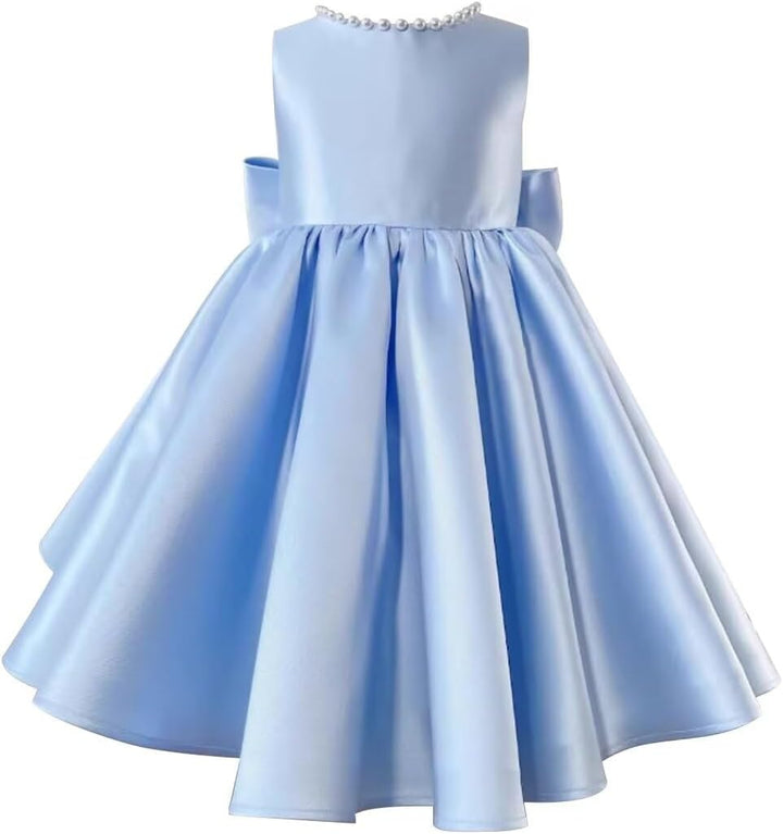 Beading V-Neck Back Sleeveless Floor Length Flower Girl Party Dress with Bow