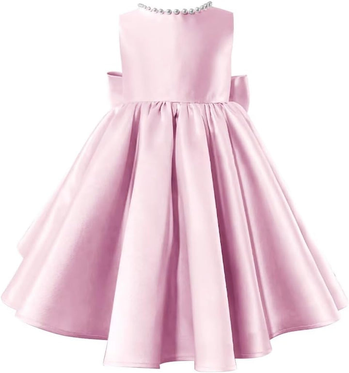 Beading V-Neck Back Sleeveless Floor Length Flower Girl Party Dress with Bow