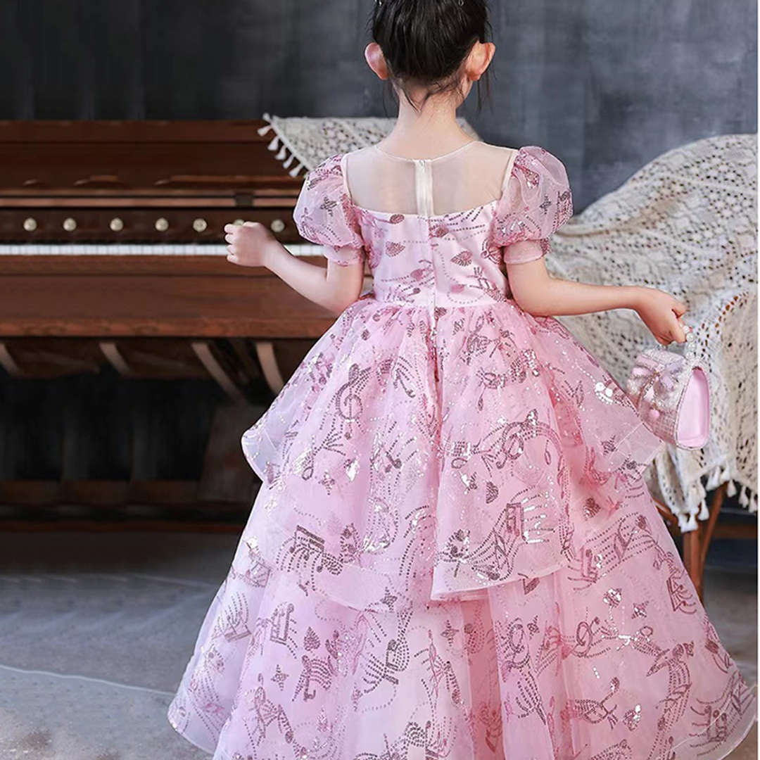 Ball Gown Short Sleeves Flower Girl Party Dresses with Rhinestone Appliques