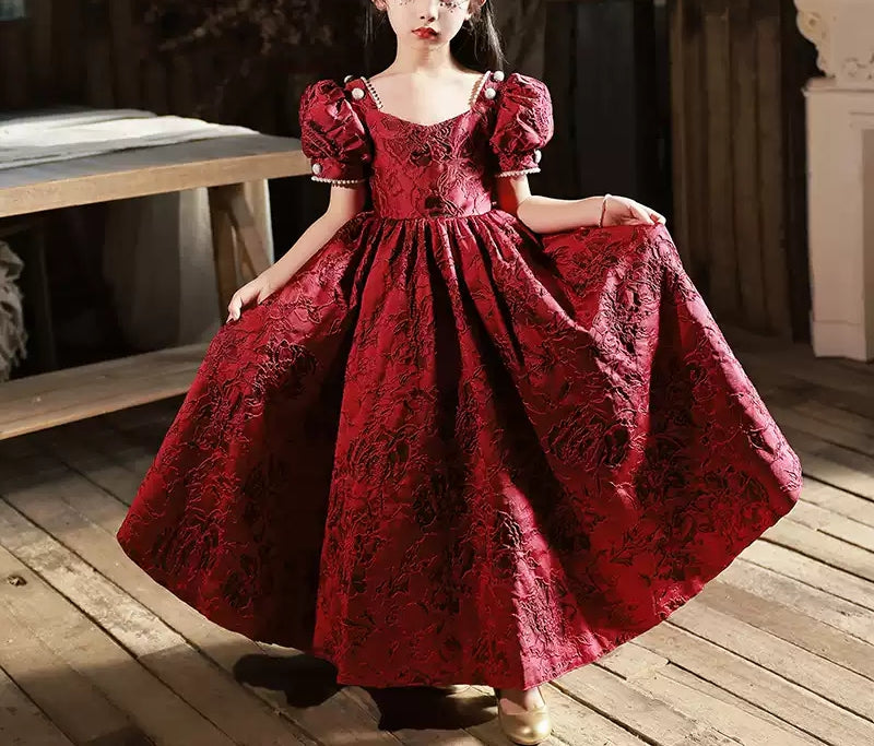square neck birthday dress Square Neck Short Sleeves Floor Length Girl Party Dress with Beadings