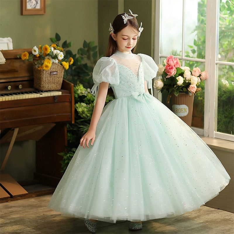 short sleeve flower girl dress Flower Girl Dress Ball Gown White Tulle Long Scoop Short Sleeves 2026