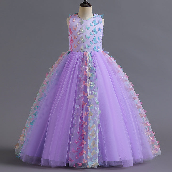 Ball Gown Scoop Neck Sleeveless Floor-Length Flower Girl Dress with 3D Butterfly