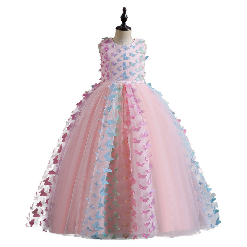 Ball Gown Scoop Neck Sleeveless Floor-Length Flower Girl Dress with 3D Butterfly