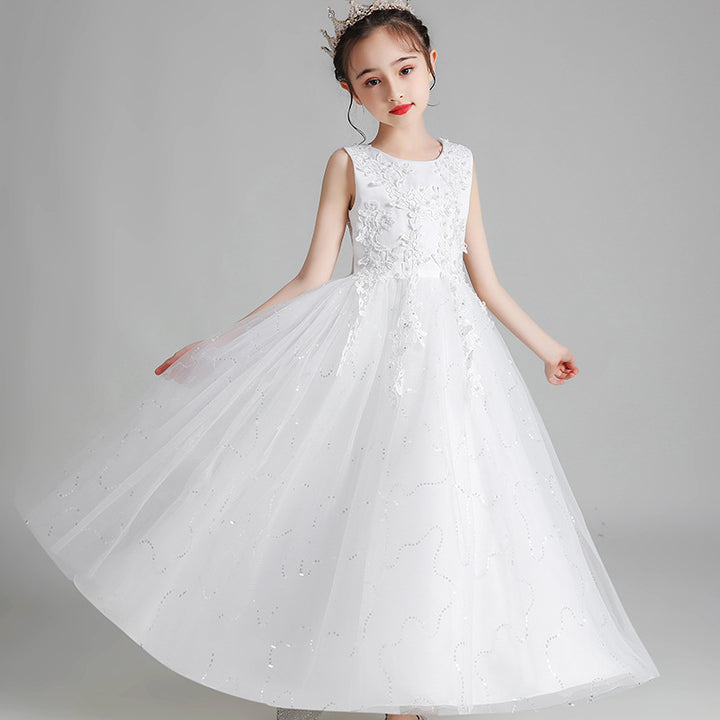 A-Line/Princess Scoop Neck Sleeveless Tulle Flower Girl Dress with Lace Appliques & Ruffles