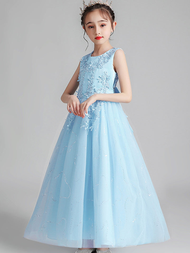 A-Line/Princess Scoop Neck Sleeveless Tulle Flower Girl Dress with Lace Appliques & Ruffles