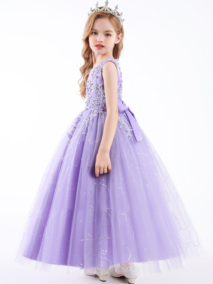 A-Line/Princess Scoop Neck Sleeveless Tulle Flower Girl Dress with Lace Appliques & Ruffles