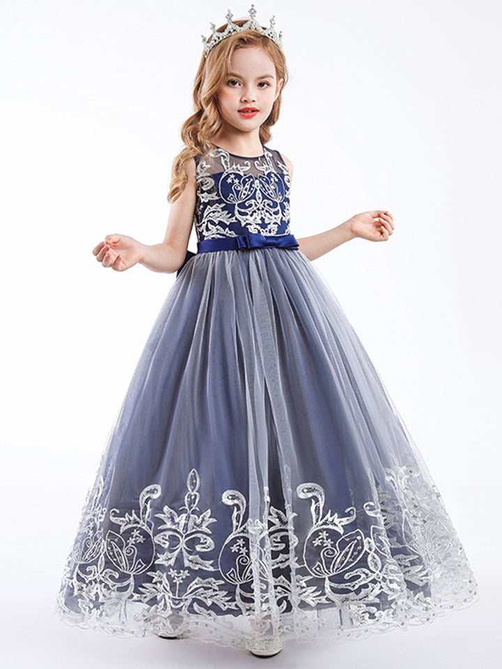 A-Line/Princess Scoop Neck Sleeveless Tulle Flower Girl Dress with Lace Appliques & Bow