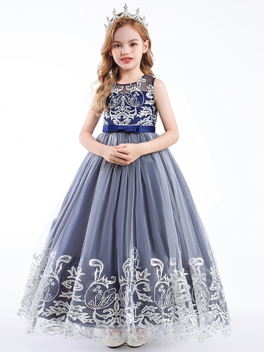 A-Line/Princess Scoop Neck Sleeveless Tulle Flower Girl Dress with Lace Appliques & Bow