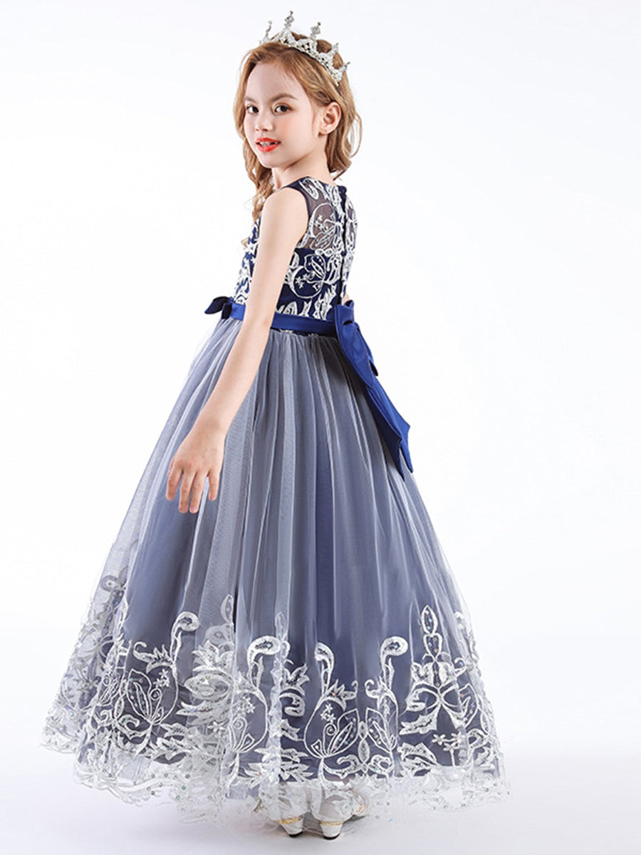 A-Line/Princess Scoop Neck Sleeveless Tulle Flower Girl Dress with Lace Appliques & Bow