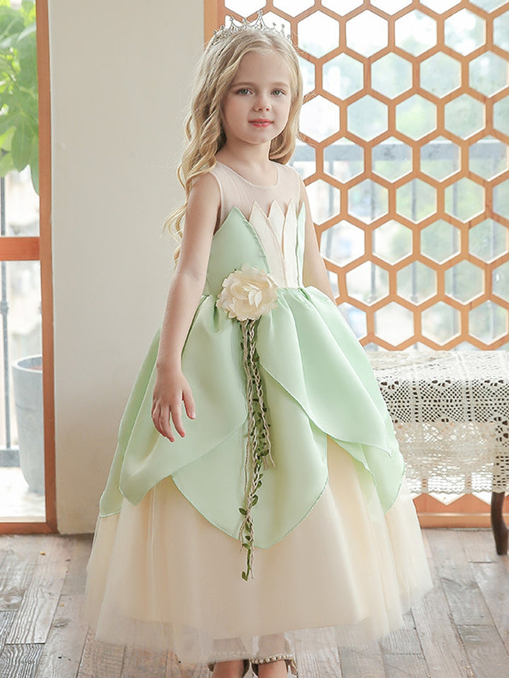 Ball Gown Scoop Neck Sleeveless Flower Girl Dress with Ruffles & Flower Belt