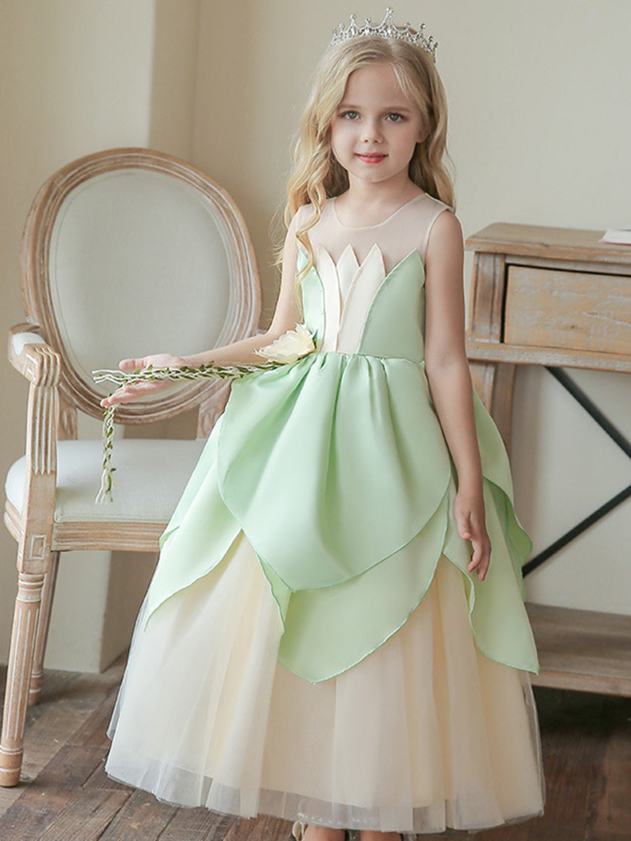 Ball Gown Scoop Neck Sleeveless Flower Girl Dress with Ruffles & Flower Belt