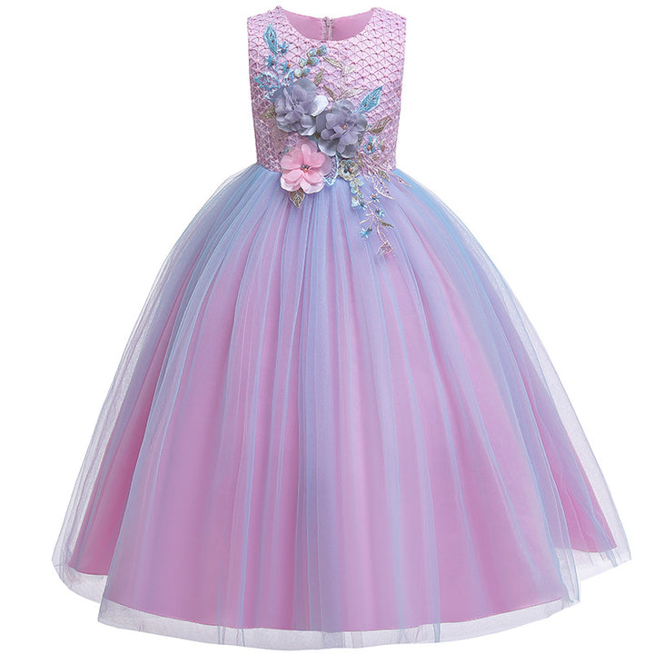 Ball Gown Scoop Neck Sleeveless Gradient Tulle Flower Girl Dress with Appliques & Embroidery