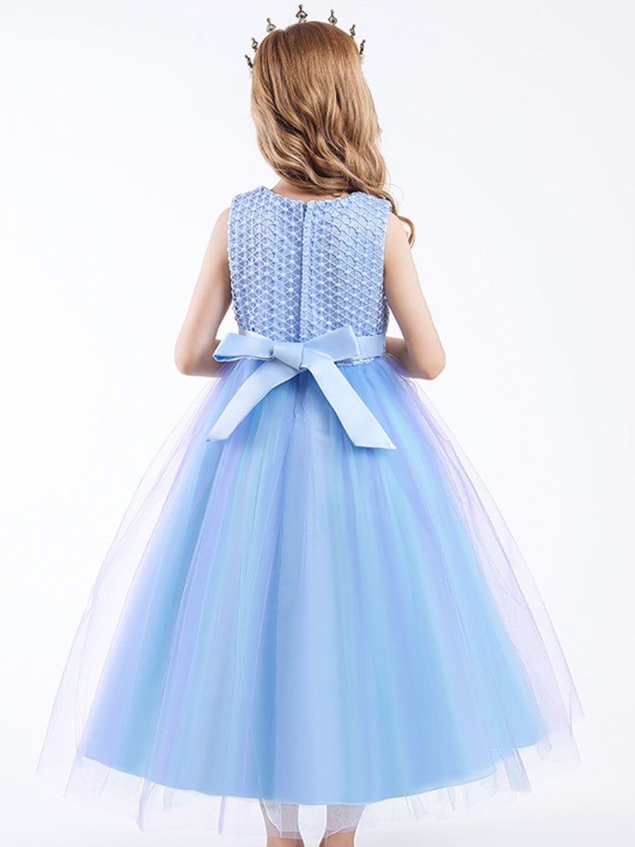 Ball Gown Scoop Neck Sleeveless Gradient Tulle Flower Girl Dress with Appliques & Embroidery