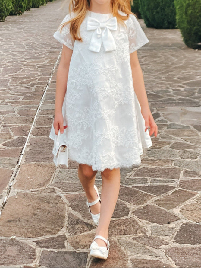 pleated flower girl dresses Rosebuds 5132 Long Layer Ruffle Flower Girl Dress V Neck First Communion - 10 - White - Formal & Bridal Wear
