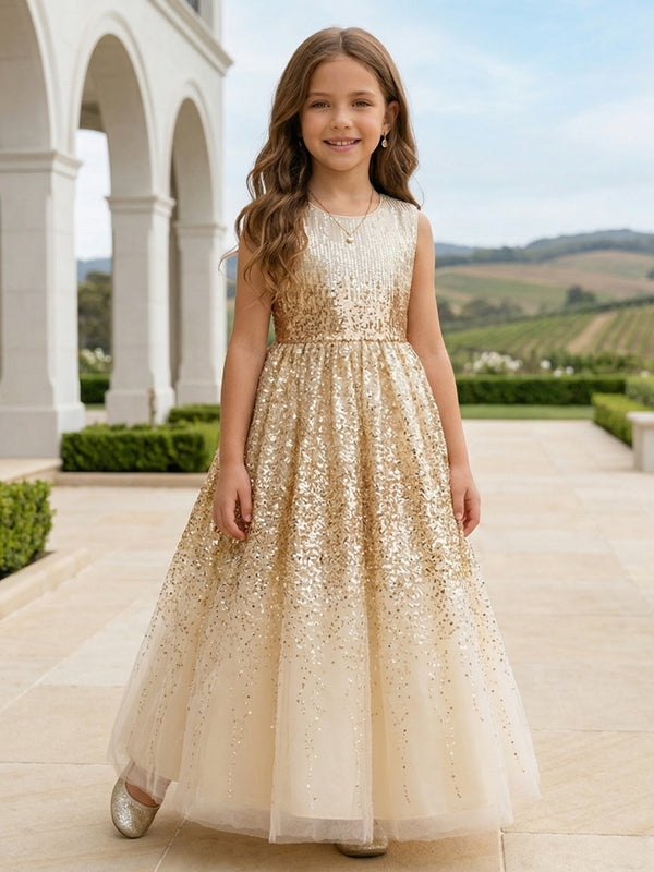 A-Line/Princess Scoop Sequins Flower Girl Dresses Sleeveless Ankle-Length