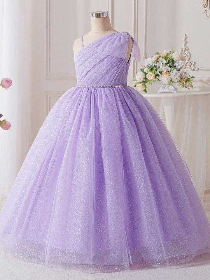 A-Line/Princess One-Shoulder Tulle Flower Girl Dresses Sleeveless Ankle-Length Ruched