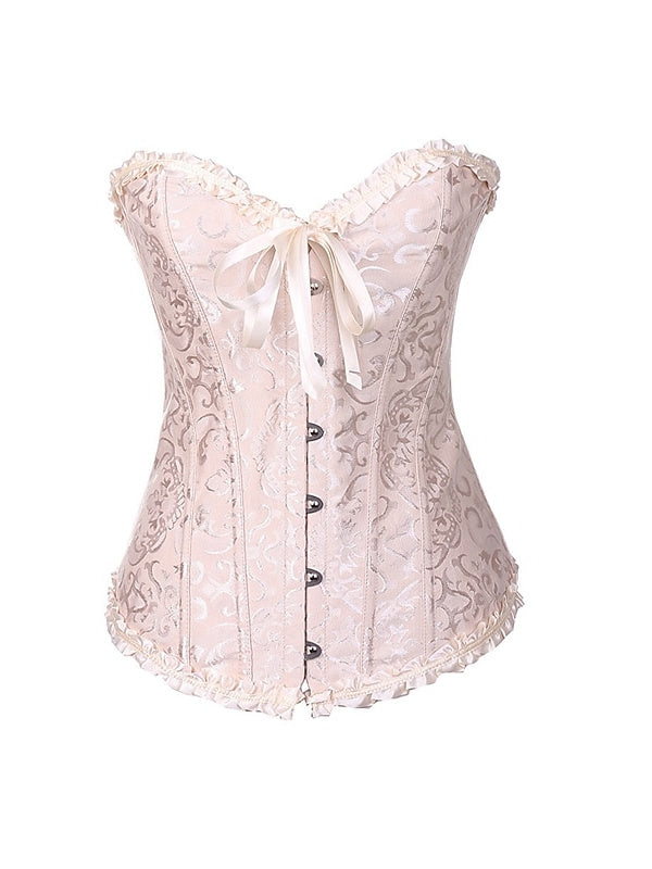 Women‘s Hook & Eye Tummy Control Push Up Jacquard Overbust Corsets for Wedding Party Birthday
