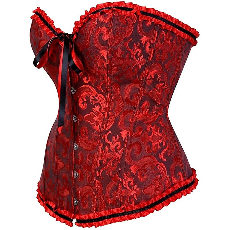 Women‘s Tummy Control Overbust  Jacquard Abstract Flower Hook & Eye Corsets for Wedding Party Birthday