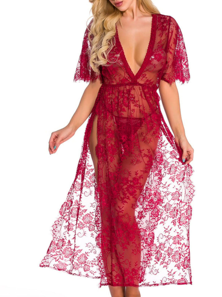 Wedding Party Bridal Sexy Polyester Half Sleeves Lace Pajamas