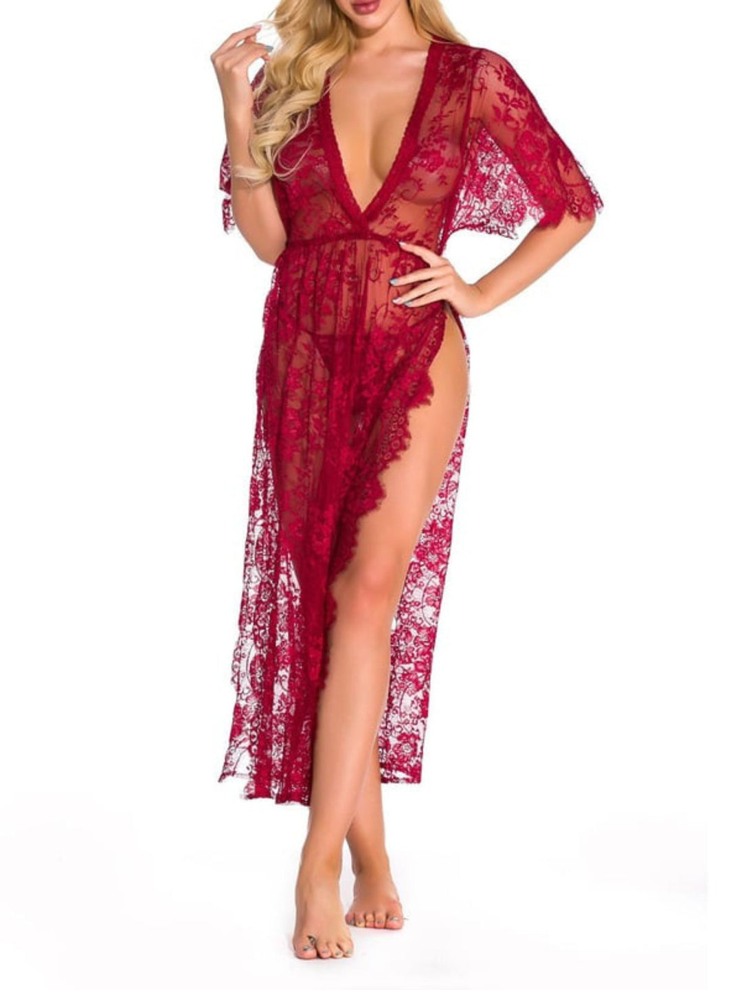 Wedding Party Bridal Sexy Polyester Half Sleeves Lace Pajamas