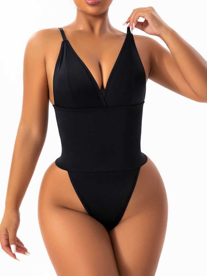 Bodysuit Women's Black Sexy V-Neck Ruffle Comfortable Shapewear