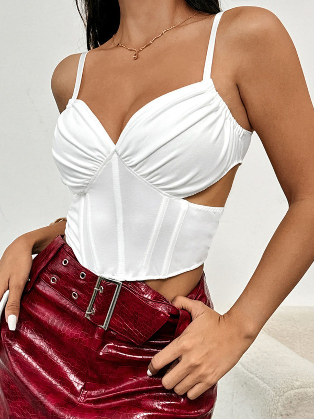 White Mesh Ruffle Cutout Corset Bra Shapewear