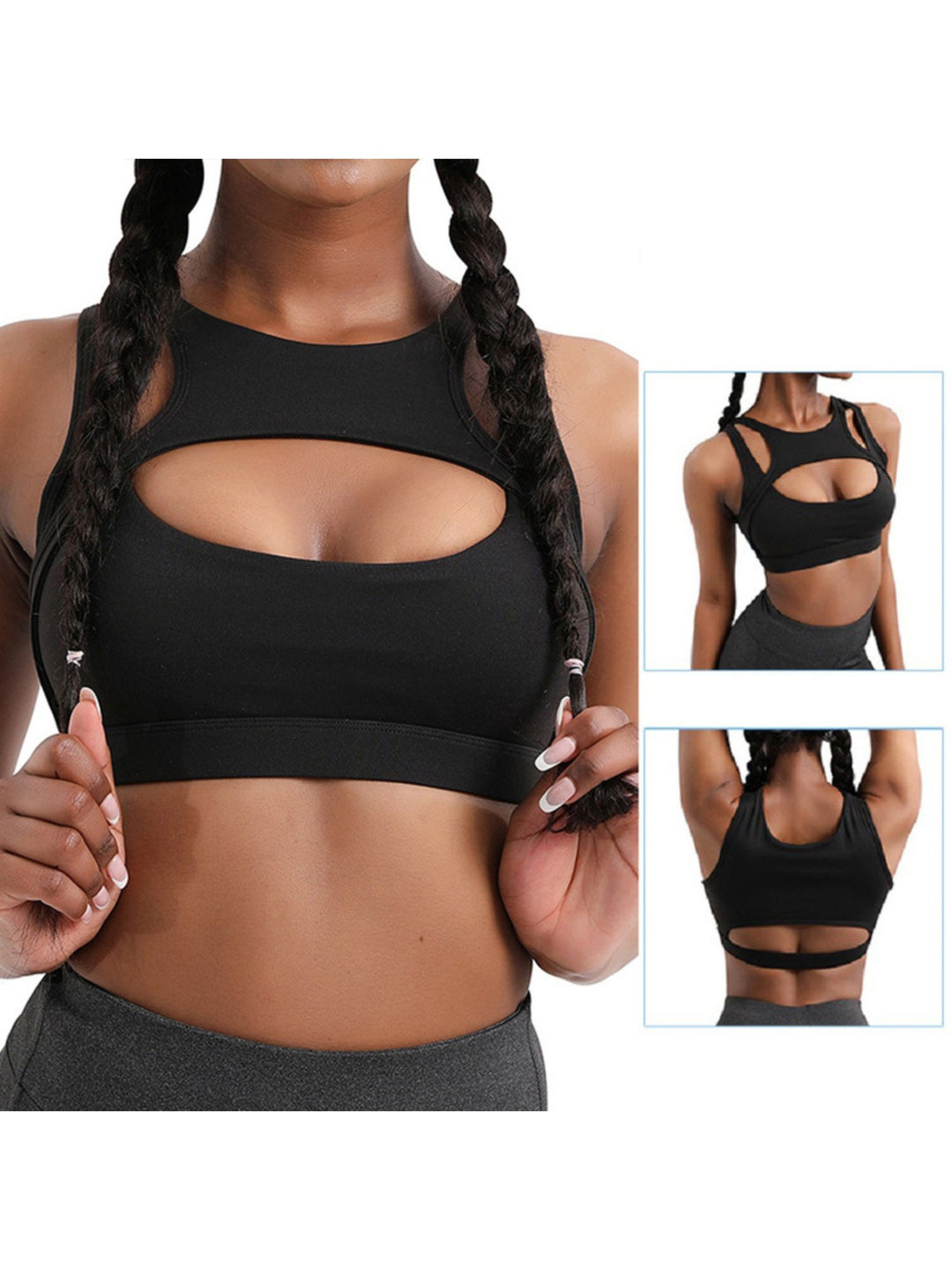 Black Sports Training Wear Solid Colored Simple Fashion Sexy Bra