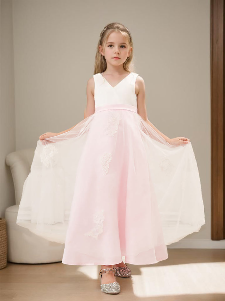 A-line Satin Tulle Ankle-length Pink Dress