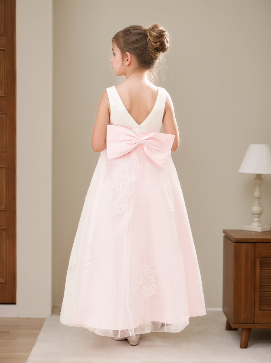 A-line Satin Tulle Ankle-length Pink Dress