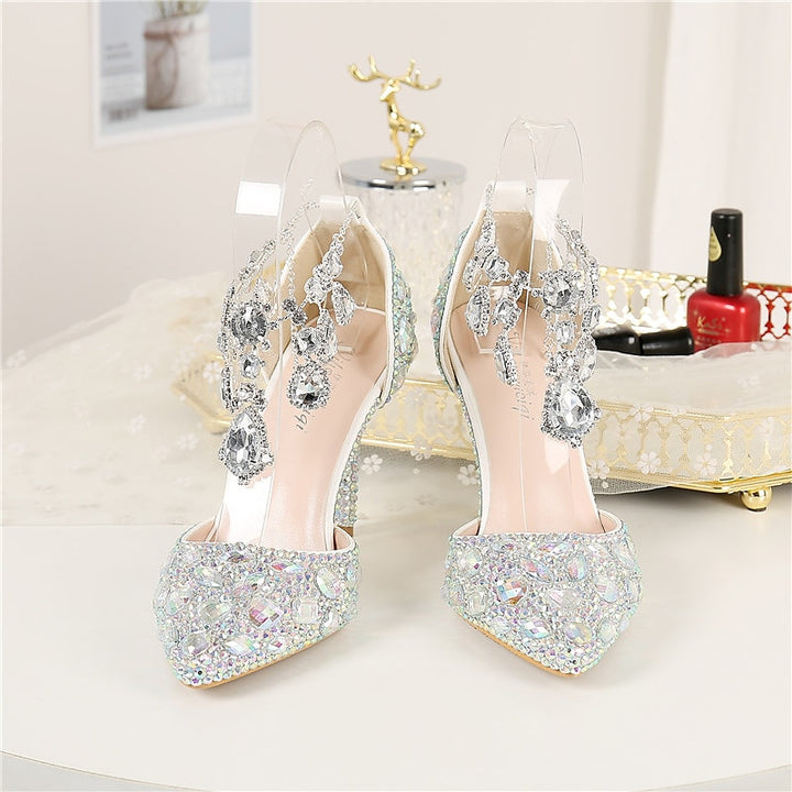Women's Wedding Shoes Faux Leather Pumps Closed Toe Pointed Toe Crystal Stiletto High Heel Wedding Heels Bridal Shoes