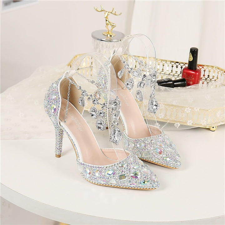 Women's Wedding Shoes Faux Leather Pumps Closed Toe Pointed Toe Crystal Stiletto High Heel Wedding Heels Bridal Shoes