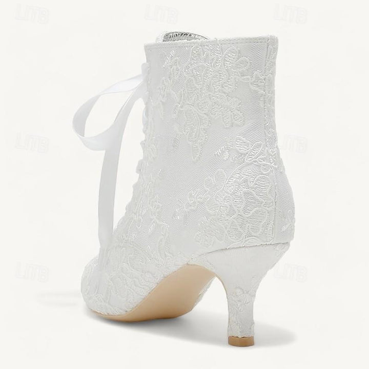 Women's Wedding Shoes Satin Flower Kitten Heel Stiletto Pointed Toe Wedding Heels Bridal Shoes