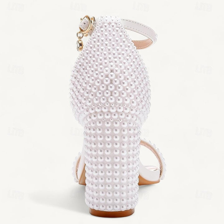 Women's Wedding Shoes Sparkling Sandals Imitation Pearl  Round Toe High Heel Wedding Heels Bridal Shoes