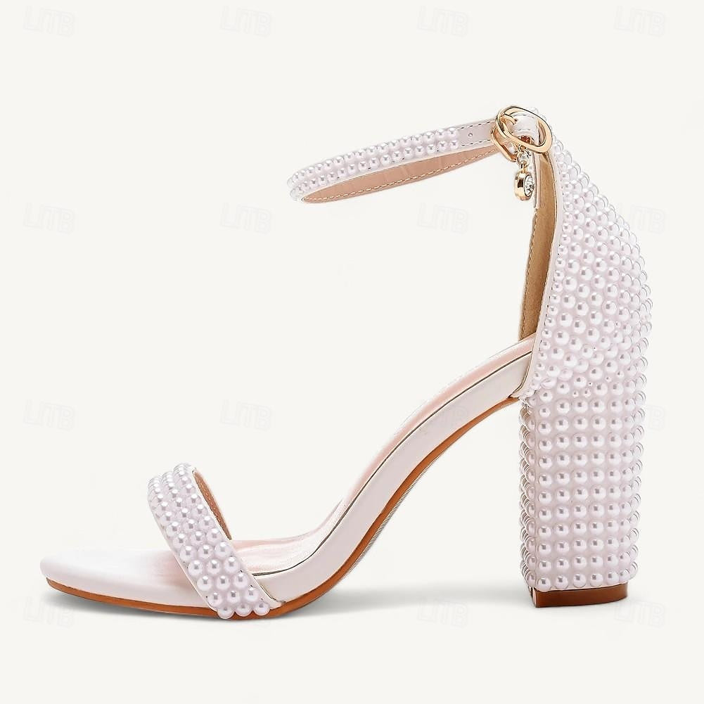 Women's Wedding Shoes Sparkling Sandals Imitation Pearl  Round Toe High Heel Wedding Heels Bridal Shoes