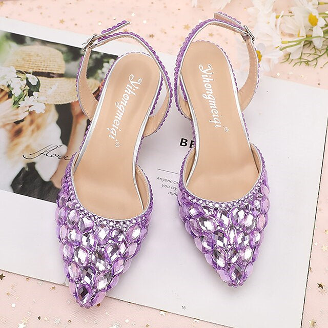 Women's Wedding Shoes Sandals Bling Bling Pointed Toe High Heel Wedding Heels Bridal Shoes