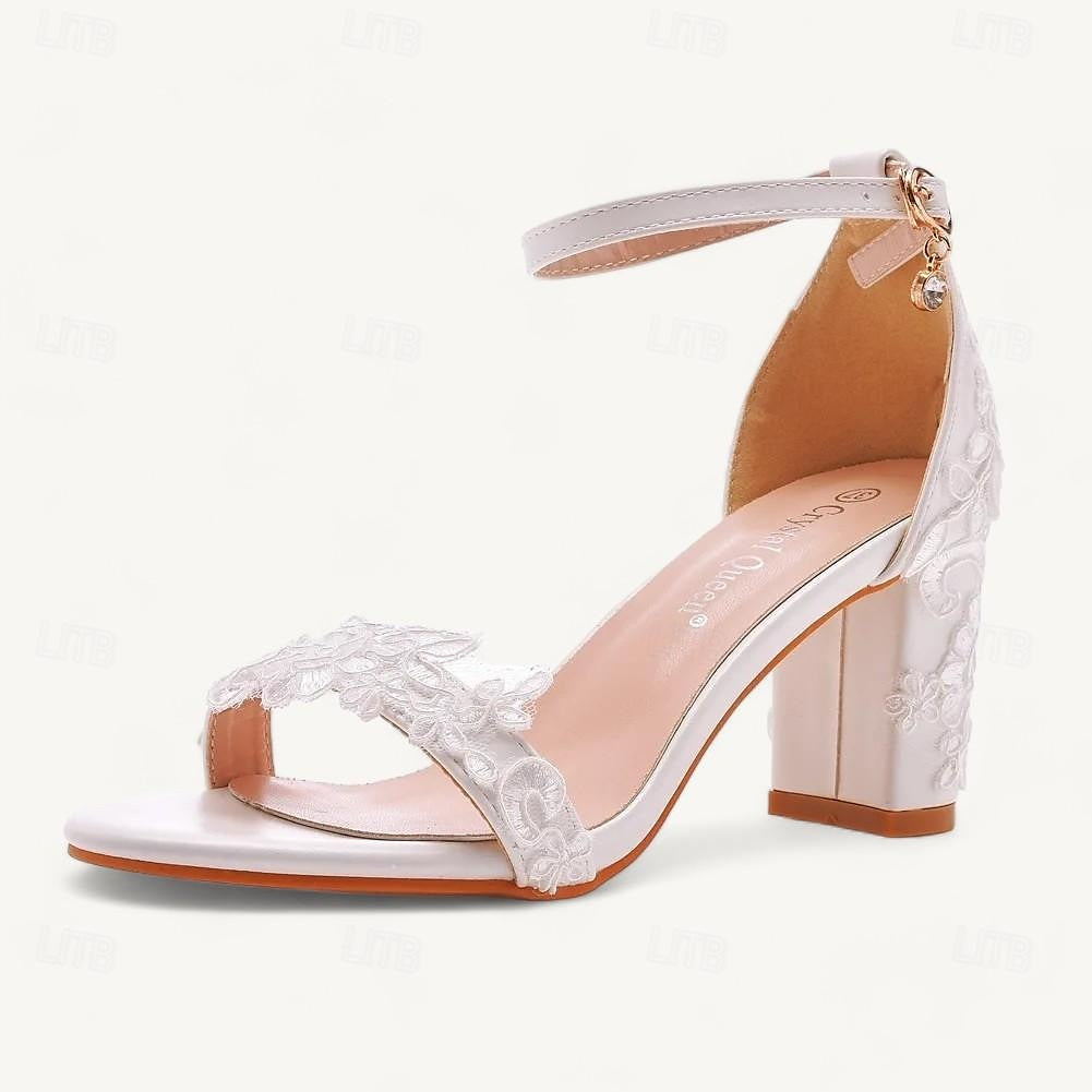 Women's Wedding Shoes Chunky Heel Round Toe Wedding Heels Bridal Shoes