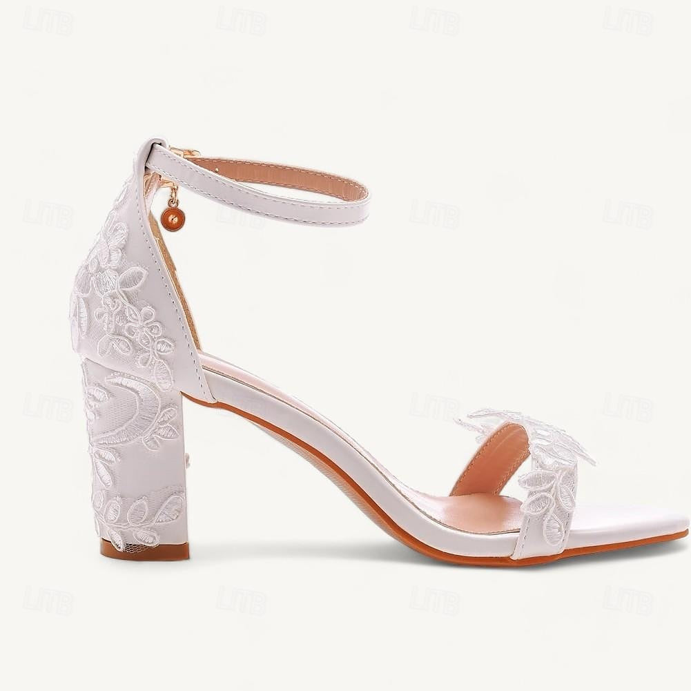 Women's Wedding Shoes Chunky Heel Round Toe Wedding Heels Bridal Shoes