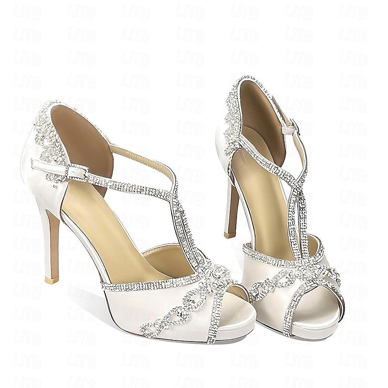 Women's Wedding Shoes Satin Flower Platform Stiletto Peep Toe Wedding Heels Bridal Shoes