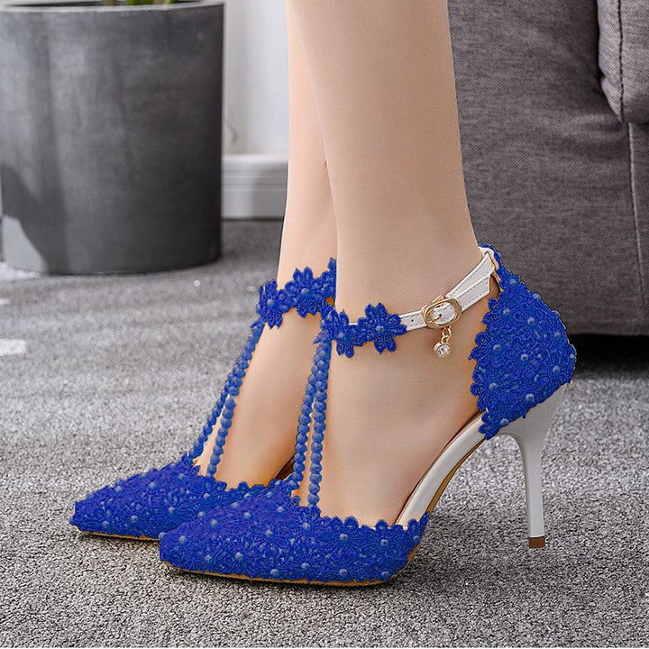 Women's Wedding Shoes Lace High Heel Pointed Toe Wedding Heels Bridal Shoes